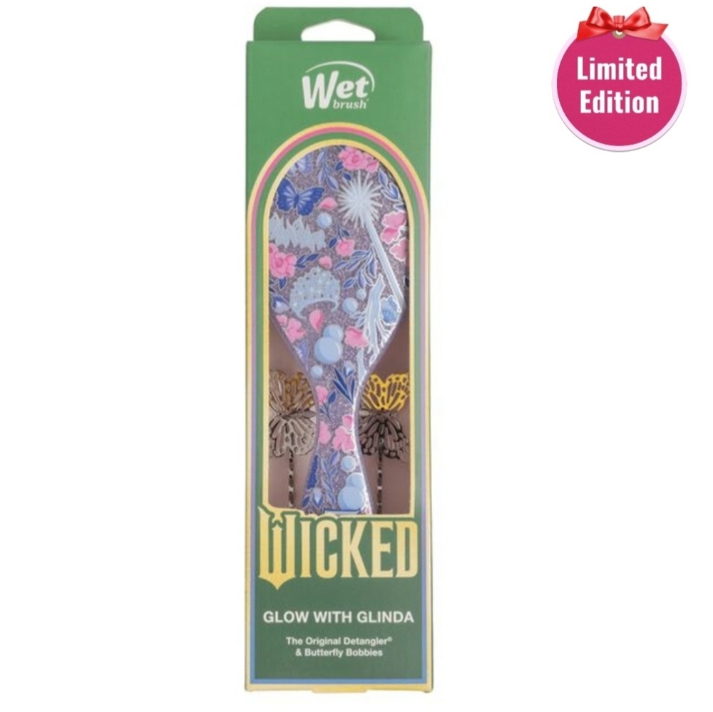 Glinda Wicked 2 Original Detangler Wet Brush Set Icludes Butterfly Bobbie Pins